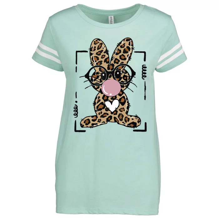 Leopard Rabbit Bunny Blowing Bubble Gum Easter Day Enza Ladies Jersey Football T-Shirt