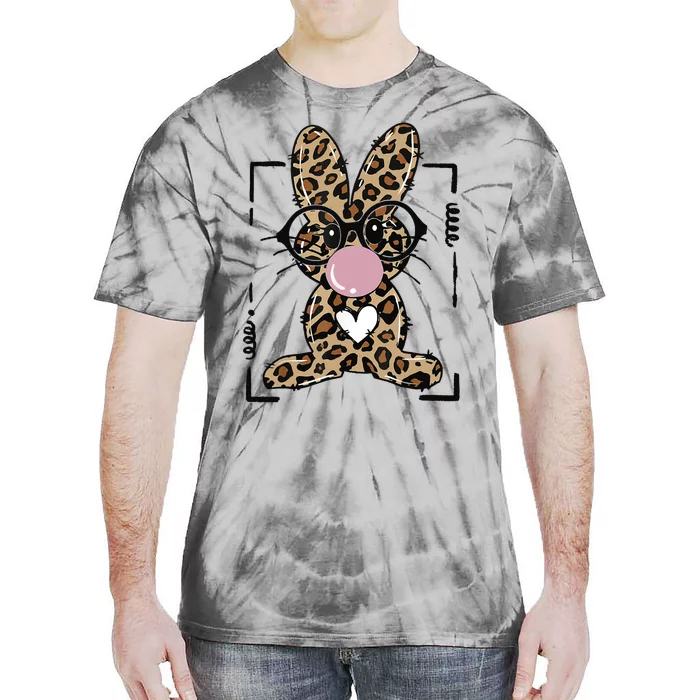 Leopard Rabbit Bunny Blowing Bubble Gum Easter Day Tie-Dye T-Shirt