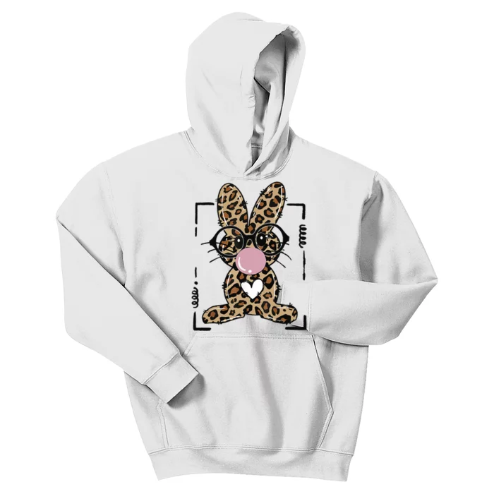 Leopard Rabbit Bunny Blowing Bubble Gum Easter Day Kids Hoodie