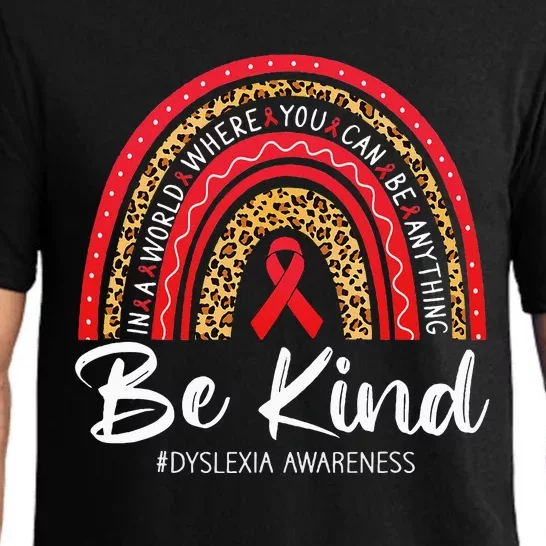 Leopard Rainbow Be Kind Red Ribbon Dyslexia Awareness Pajama Set