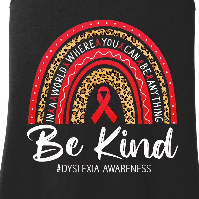 Leopard Rainbow Be Kind Red Ribbon Dyslexia Awareness Ladies Essential Tank