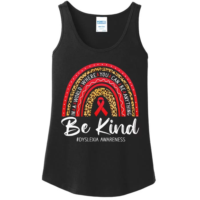 Leopard Rainbow Be Kind Red Ribbon Dyslexia Awareness Ladies Essential Tank