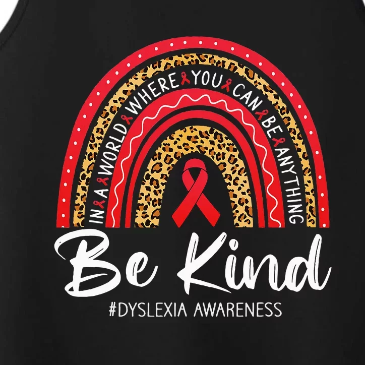 Leopard Rainbow Be Kind Red Ribbon Dyslexia Awareness Performance Tank