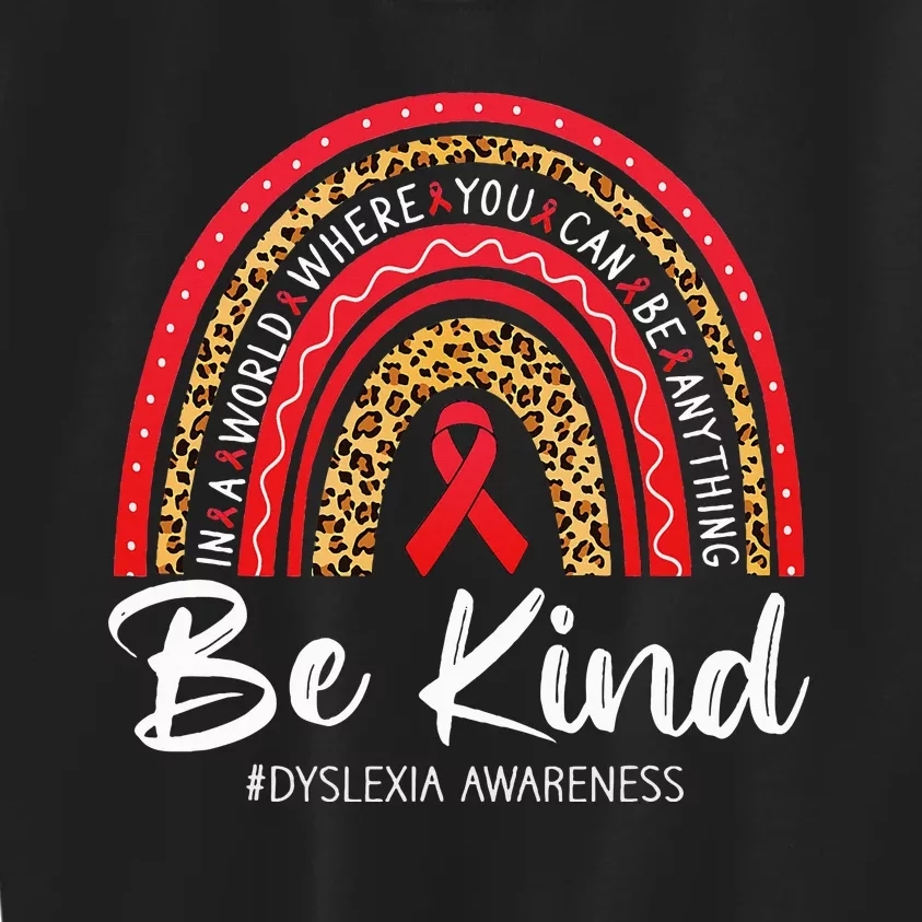 Leopard Rainbow Be Kind Red Ribbon Dyslexia Awareness Kids Sweatshirt