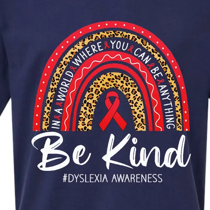 Leopard Rainbow Be Kind Red Ribbon Dyslexia Awareness Sueded Cloud Jersey T-Shirt