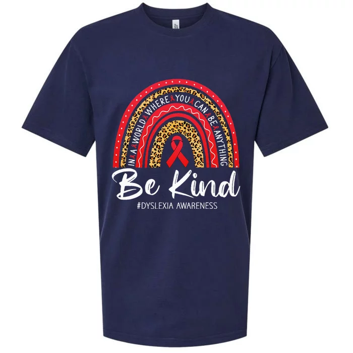 Leopard Rainbow Be Kind Red Ribbon Dyslexia Awareness Sueded Cloud Jersey T-Shirt