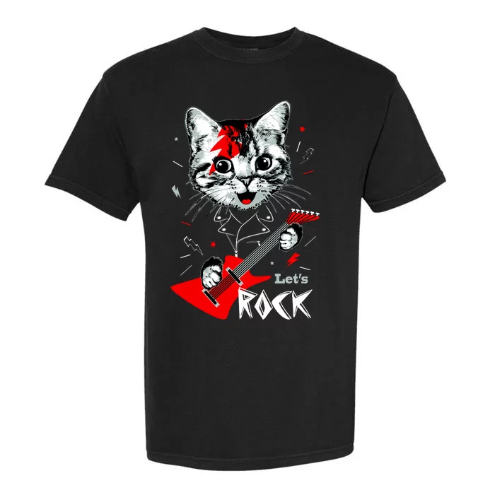 Lets Rock Cat Rock Band Guitar Rock And Roll Garment-Dyed Heavyweight T-Shirt