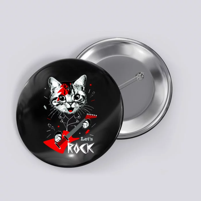 Lets Rock Cat Rock Band Guitar Rock And Roll Button