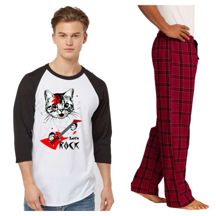 Lets Rock Cat Rock Band Guitar Rock And Roll Raglan Sleeve Pajama Set