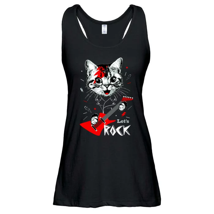 Lets Rock Cat Rock Band Guitar Rock And Roll Ladies Essential Flowy Tank