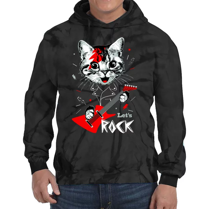 Lets Rock Cat Rock Band Guitar Rock And Roll Tie Dye Hoodie