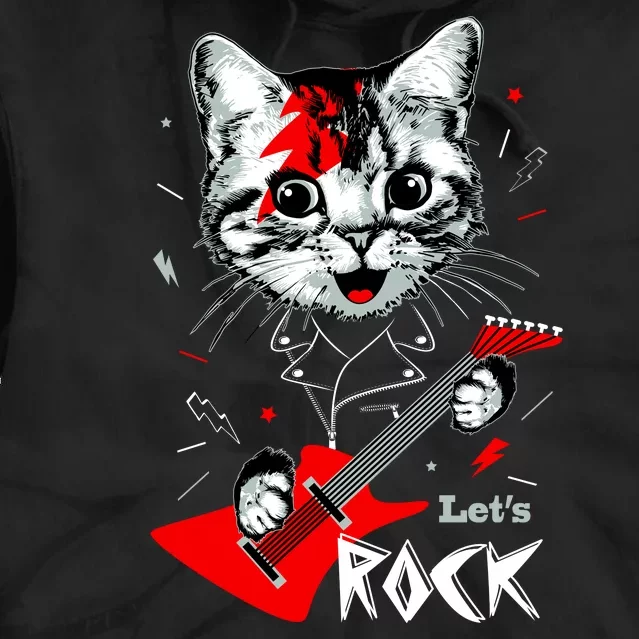 Lets Rock Cat Rock Band Guitar Rock And Roll Tie Dye Hoodie