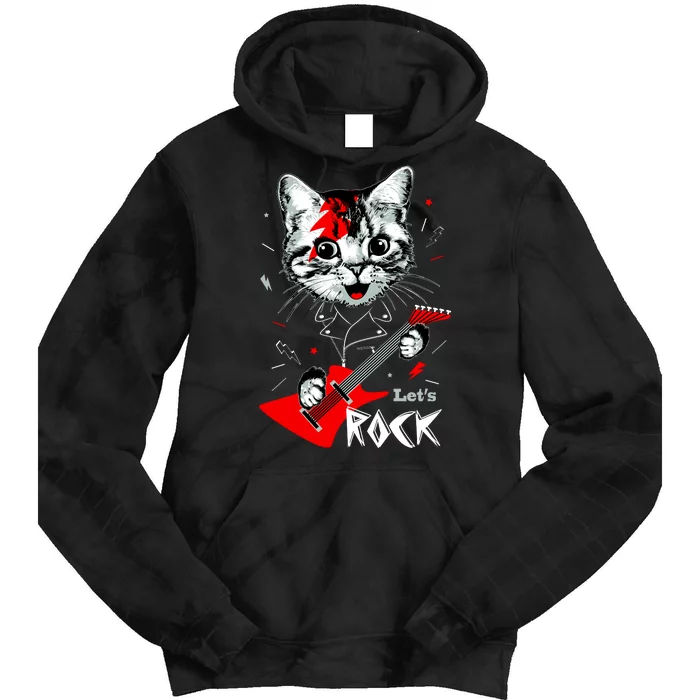 Lets Rock Cat Rock Band Guitar Rock And Roll Tie Dye Hoodie