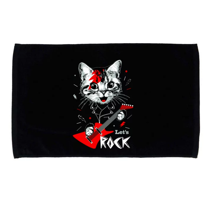 Lets Rock Cat Rock Band Guitar Rock And Roll Microfiber Hand Towel