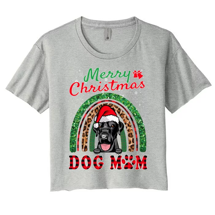 Labrador Retriever Christmas Santa Dog Mom Boho Rainbow Xmas Gift Women's Crop Top Tee