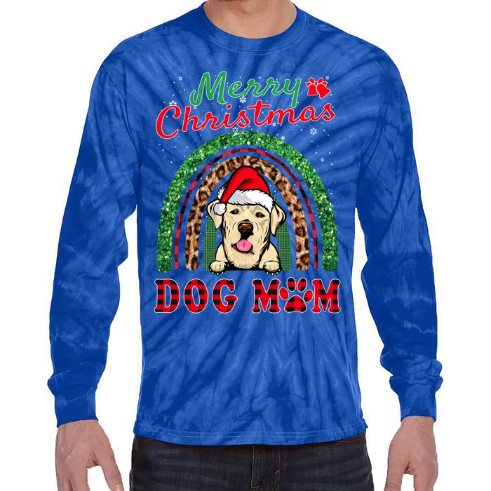 Labrador Retriever Christmas Santa Hat Dog Mom Rainbow Xmas Gift Tie-Dye Long Sleeve Shirt