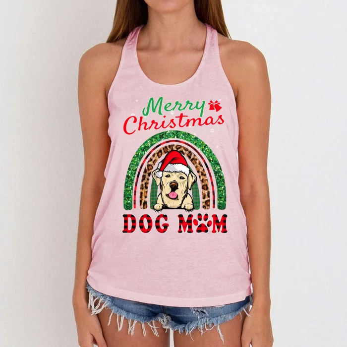 Labrador Retriever Christmas Santa Hat Dog Mom Rainbow Xmas Gift Women's Knotted Racerback Tank