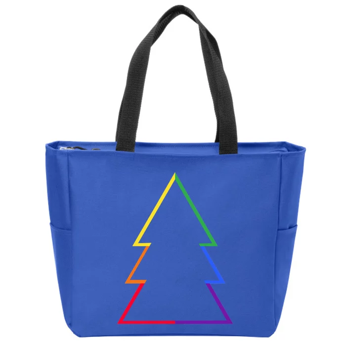 Lgbtq Rainbow Christmas Tree Minimalism Xmas Gay Lesbian Gift Zip Tote Bag