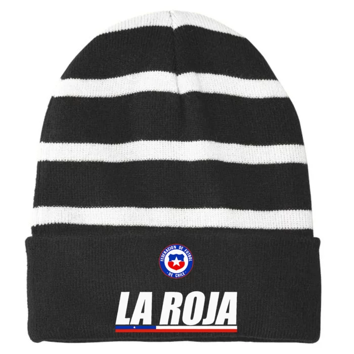 La Roja Chilean Futbol Camiseta Republic Of Chile Soccer Fan Striped Beanie with Solid Band