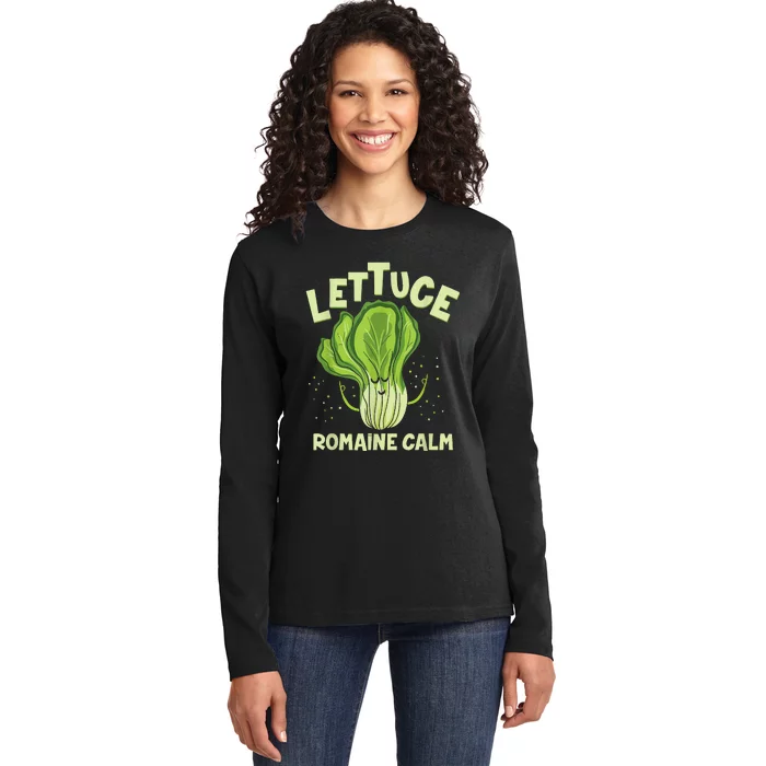 Lettuce Romaine Calm Mindfulness Vegan Yoga Lover Yogi Joke Ladies Long Sleeve Shirt