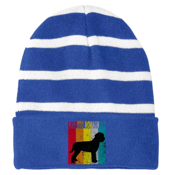 Lagotto Romagnolo Dog Vintage Retro Style Gif Cool Gift Striped Beanie with Solid Band