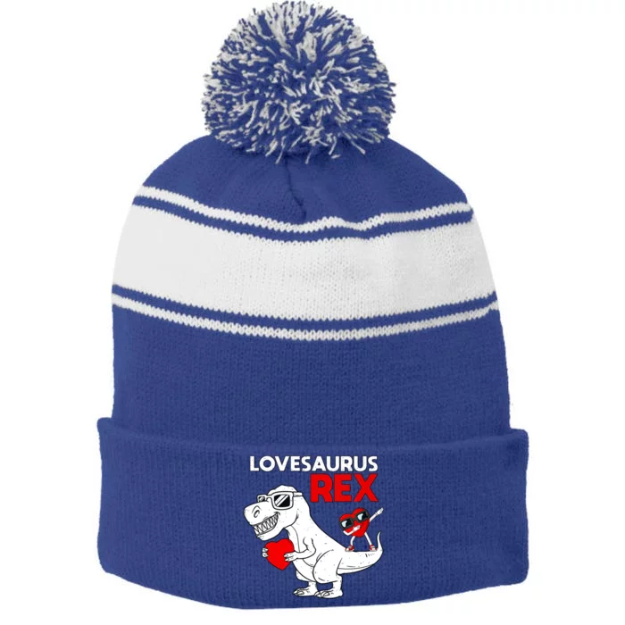 Lovesaurus Rex Dab Heart Dino Valentines Day Gift Stripe Pom Pom Beanie