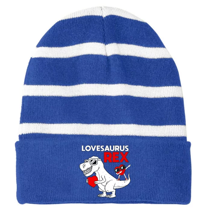 Lovesaurus Rex Dab Heart Dino Valentines Day Gift Striped Beanie with Solid Band