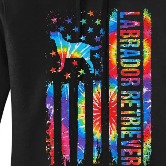 Labrador Retriever Dog Tie Dye American Flag Print Gifts Women's Pullover Hoodie