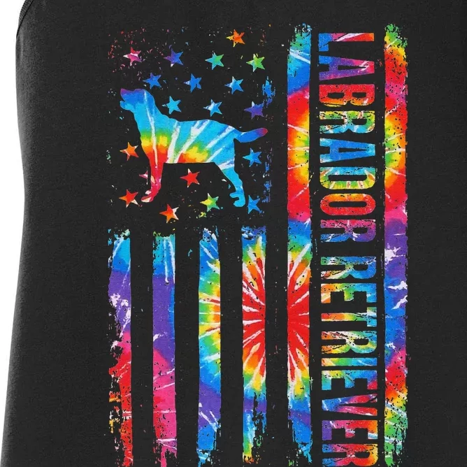 Labrador Retriever Dog Tie Dye American Flag Print Gifts Women's Racerback Tank