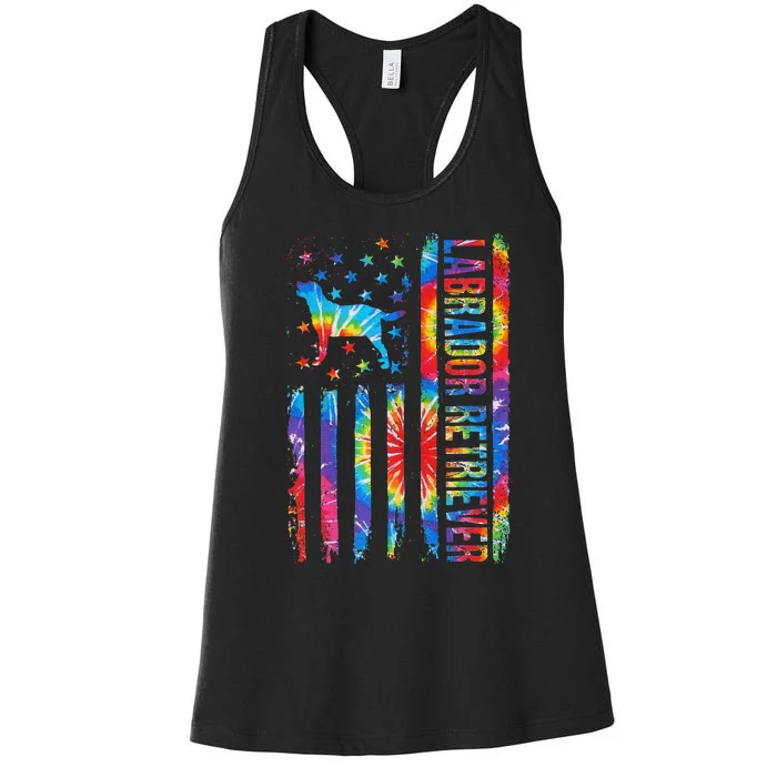 Labrador Retriever Dog Tie Dye American Flag Print Gifts Women's Racerback Tank