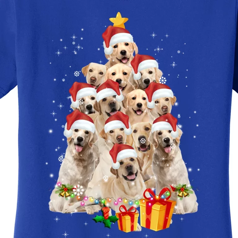 Labrador Retriever Dog Christmas Tree Lights Santa Hat Xmas Gift Women's T-Shirt