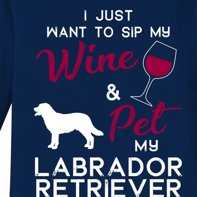 Labrador Retriever Dog Wine Lover Owner Xmas Birthday Gift Funny Gift Baby Long Sleeve Bodysuit