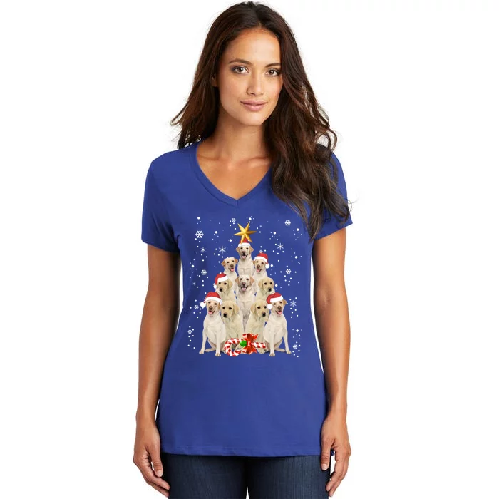 Labrador Retriever Dogs Tree Christmas Sweater Xmas Pet Dogs Gift Women's V-Neck T-Shirt