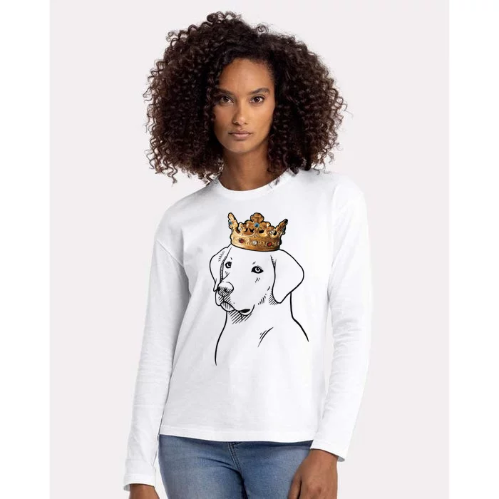 Labrador Retriever Dog Wearing Crown Womens Cotton Relaxed Long Sleeve T-Shirt