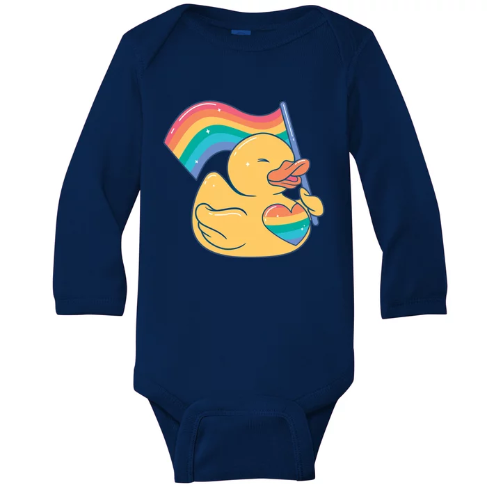 Lgbtq Rubber Duck Colorful Rainbow Proud Gay Month Funny Gift Baby Long Sleeve Bodysuit