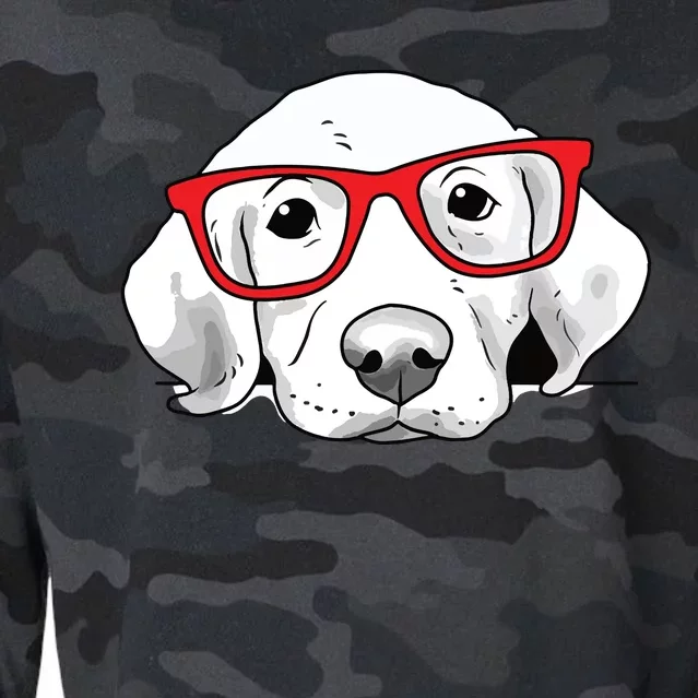 Labrador Retriever Dog With Red Glasses Puppy Dog Cropped Pullover Crew