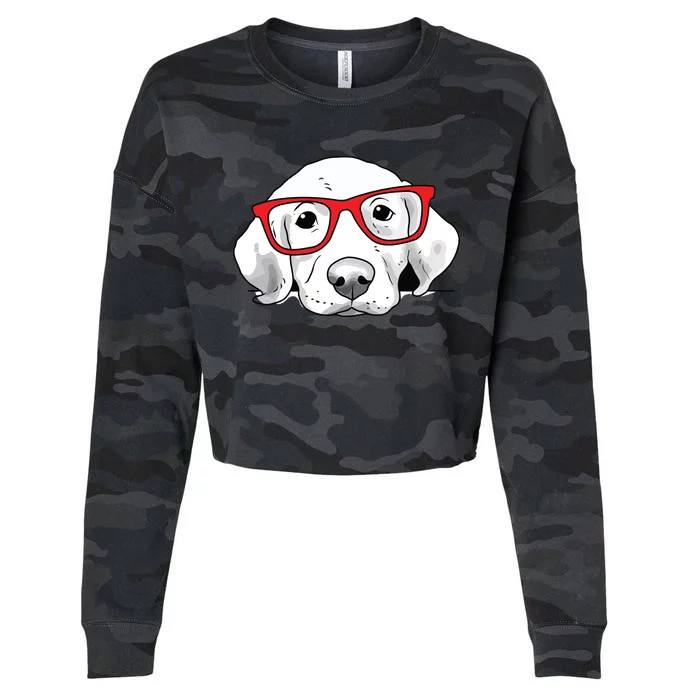 Labrador Retriever Dog With Red Glasses Puppy Dog Cropped Pullover Crew