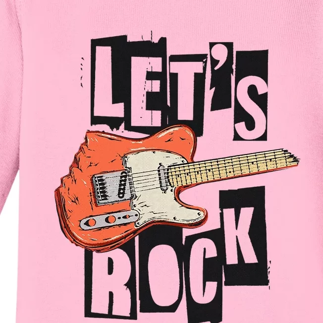 LetS Rock Electric Guitar Music Lover Band Guitarist Retro Baby Long Sleeve Bodysuit