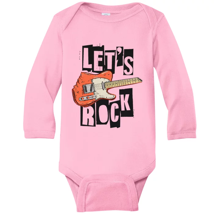 LetS Rock Electric Guitar Music Lover Band Guitarist Retro Baby Long Sleeve Bodysuit