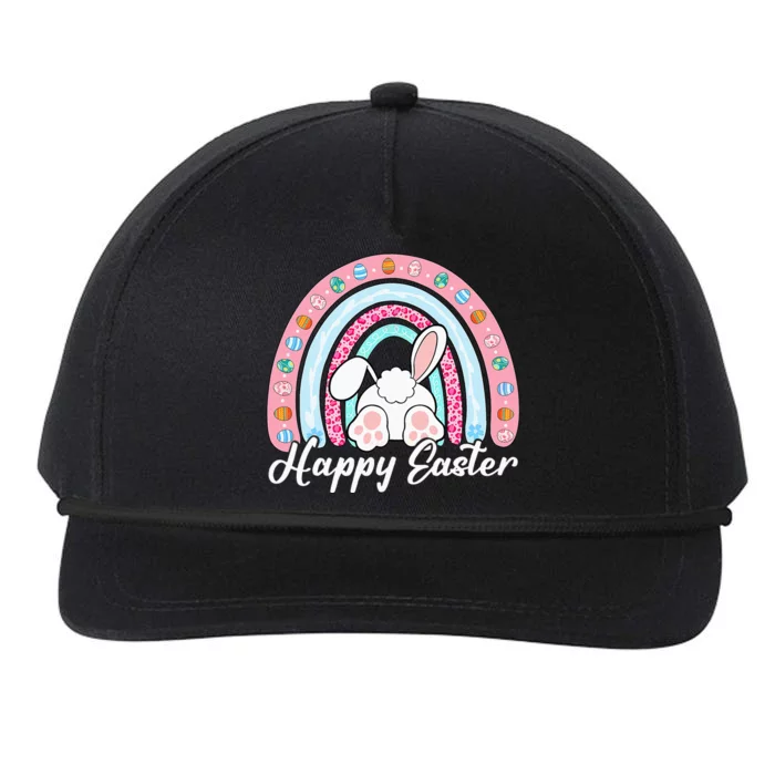 Leopard Rainbow Easter Bunny Rabbit Happy Easter Teacher Snapback Five-Panel Rope Hat