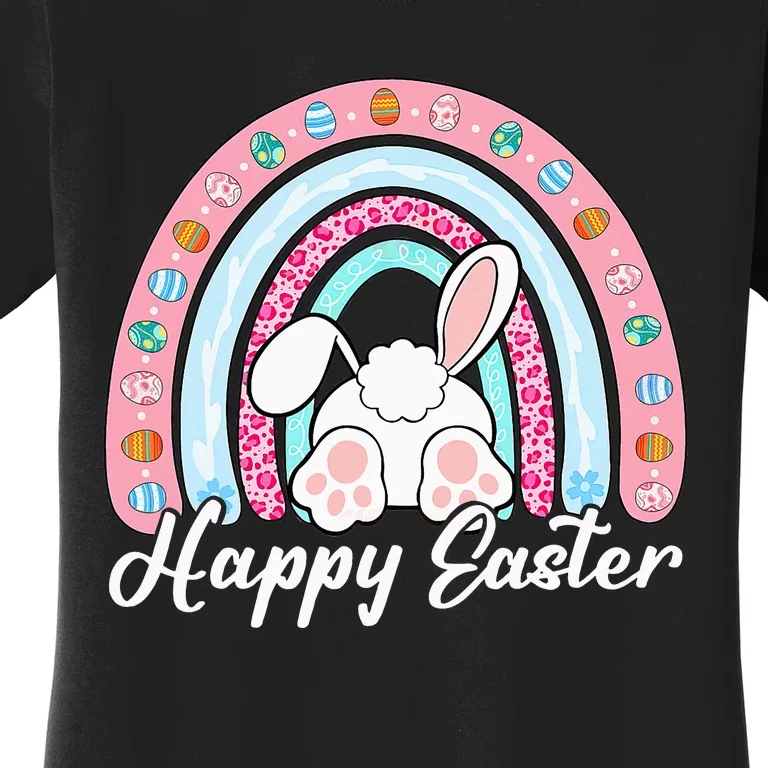 Leopard Rainbow Easter Bunny Rabbit Happy Easter Teacher Women's T-Shirt