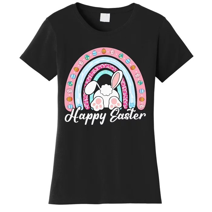 Leopard Rainbow Easter Bunny Rabbit Happy Easter Teacher Women's T-Shirt