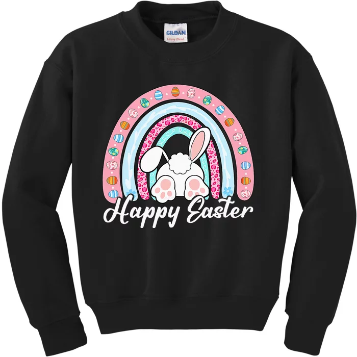 Leopard Rainbow Easter Bunny Rabbit Happy Easter Teacher Kids Sweatshirt