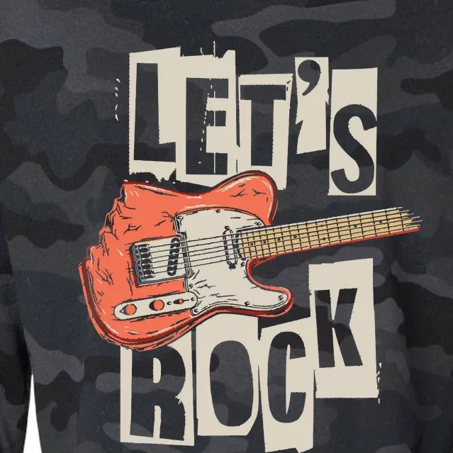 Lets Rock Electric Guitar Music Lover Band Guitarist Retro Cropped Pullover Crew