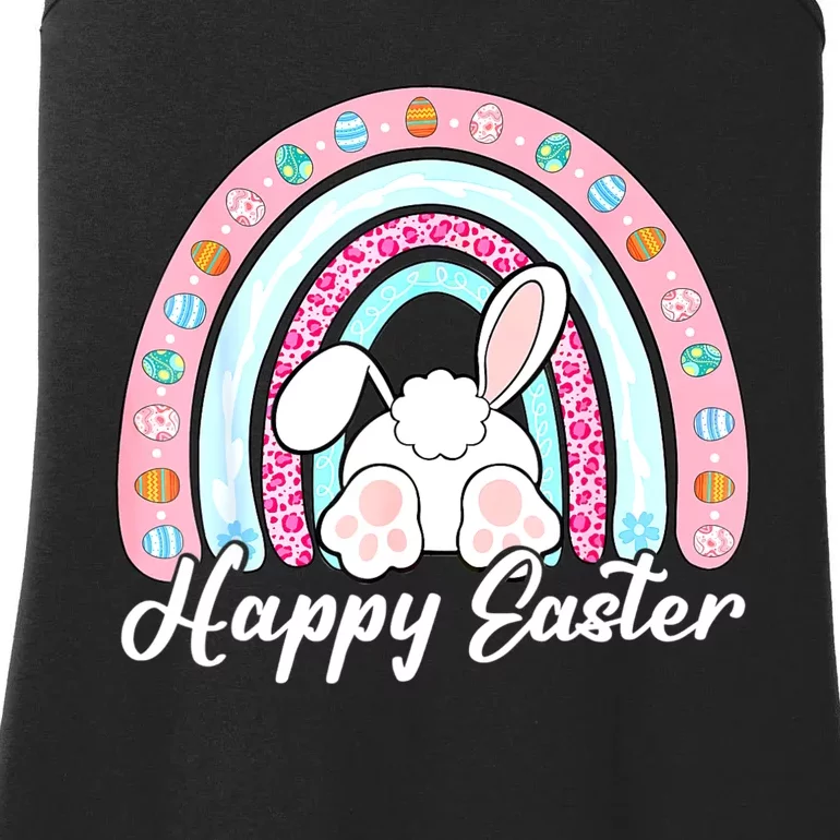 Leopard Rainbow Easter Bunny Rabbit Happy Easter Teacher Ladies Essential Tank