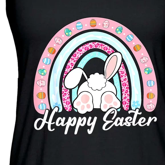 Leopard Rainbow Easter Bunny Rabbit Happy Easter Teacher Ladies Essential Flowy Tank