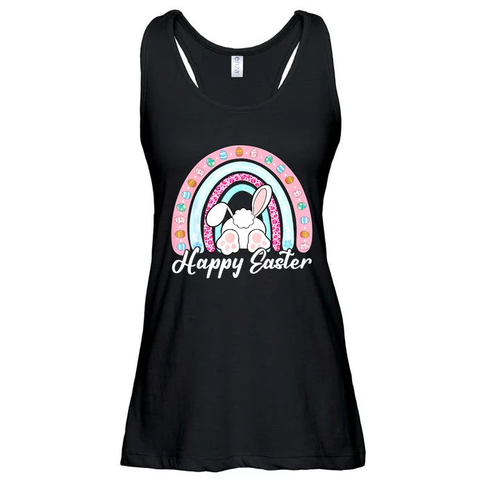 Leopard Rainbow Easter Bunny Rabbit Happy Easter Teacher Ladies Essential Flowy Tank