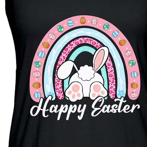 Leopard Rainbow Easter Bunny Rabbit Happy Easter Teacher Ladies Essential Flowy Tank