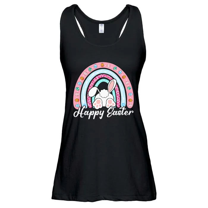 Leopard Rainbow Easter Bunny Rabbit Happy Easter Teacher Ladies Essential Flowy Tank