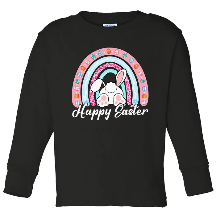 Leopard Rainbow Easter Bunny Rabbit Happy Easter Teacher Toddler Long Sleeve Shirt